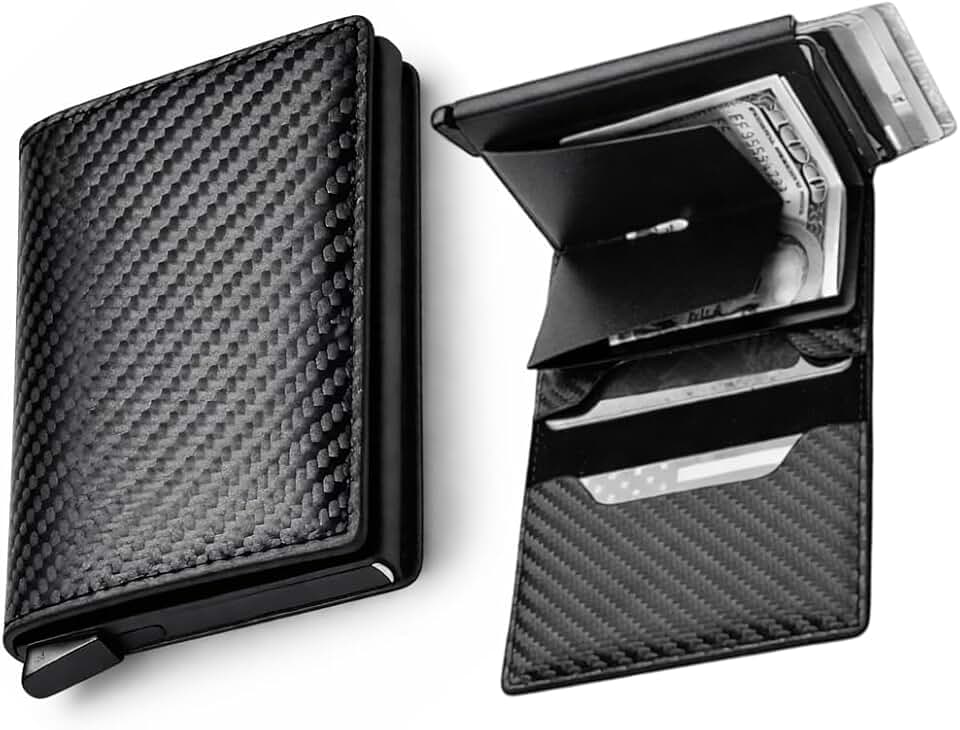 Carteira Porta Cartão de Couro Slim Antifurto - Proteção RFID com Ejetor Automático e Fecho Magnético Compacta Unissex - Linha PREMIUM