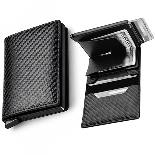 Carteira Porta Cartão de Couro Slim Antifurto - Proteção RFID com Ejetor Automático e Fecho Magnético Compacta Unissex - Linha PREMIUM