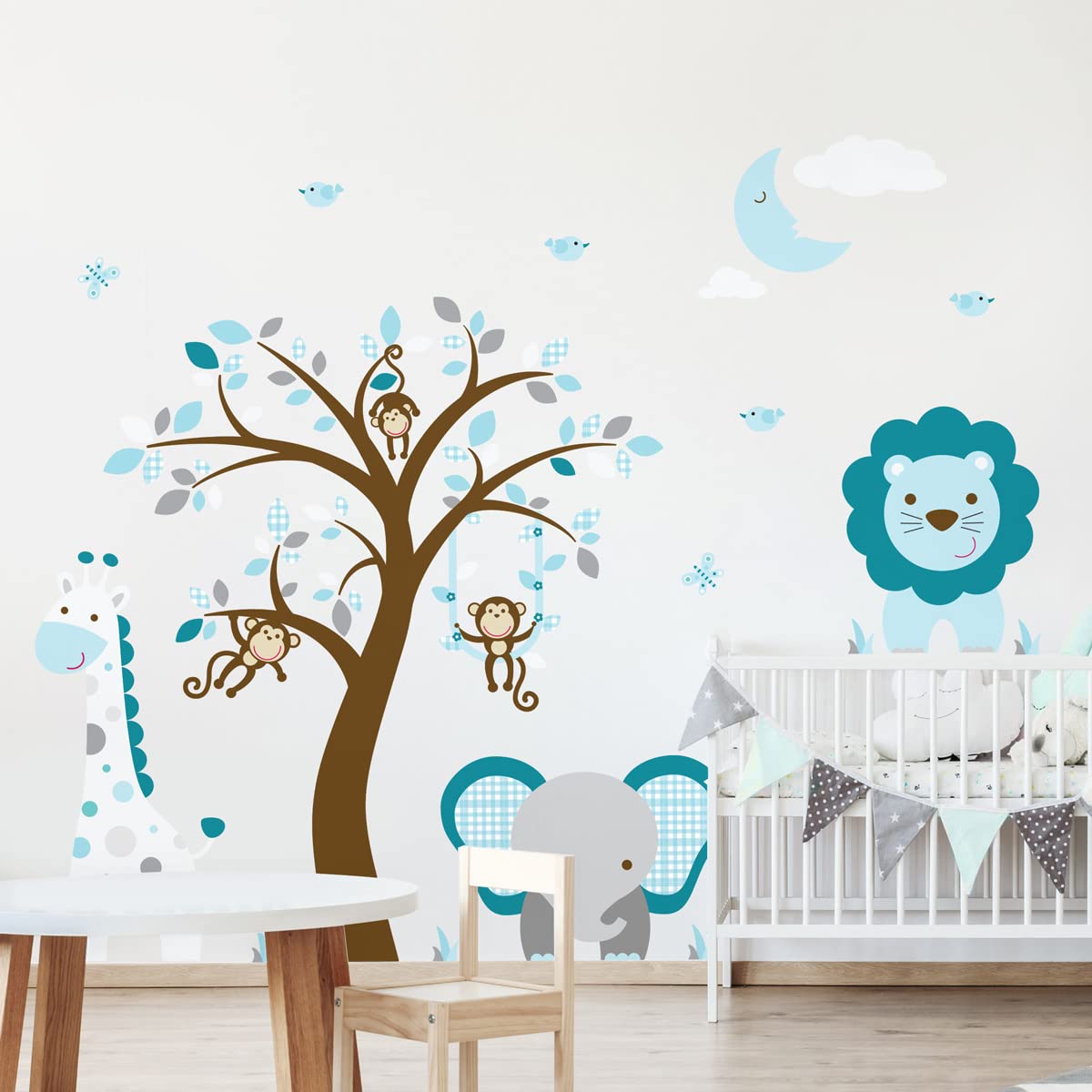 Children's Wall Stickers - Baby Room Decoration - Children's Bedroom Wall Sticker - Mischievous Jungle Animals - H60 x L80 cm - Image 2