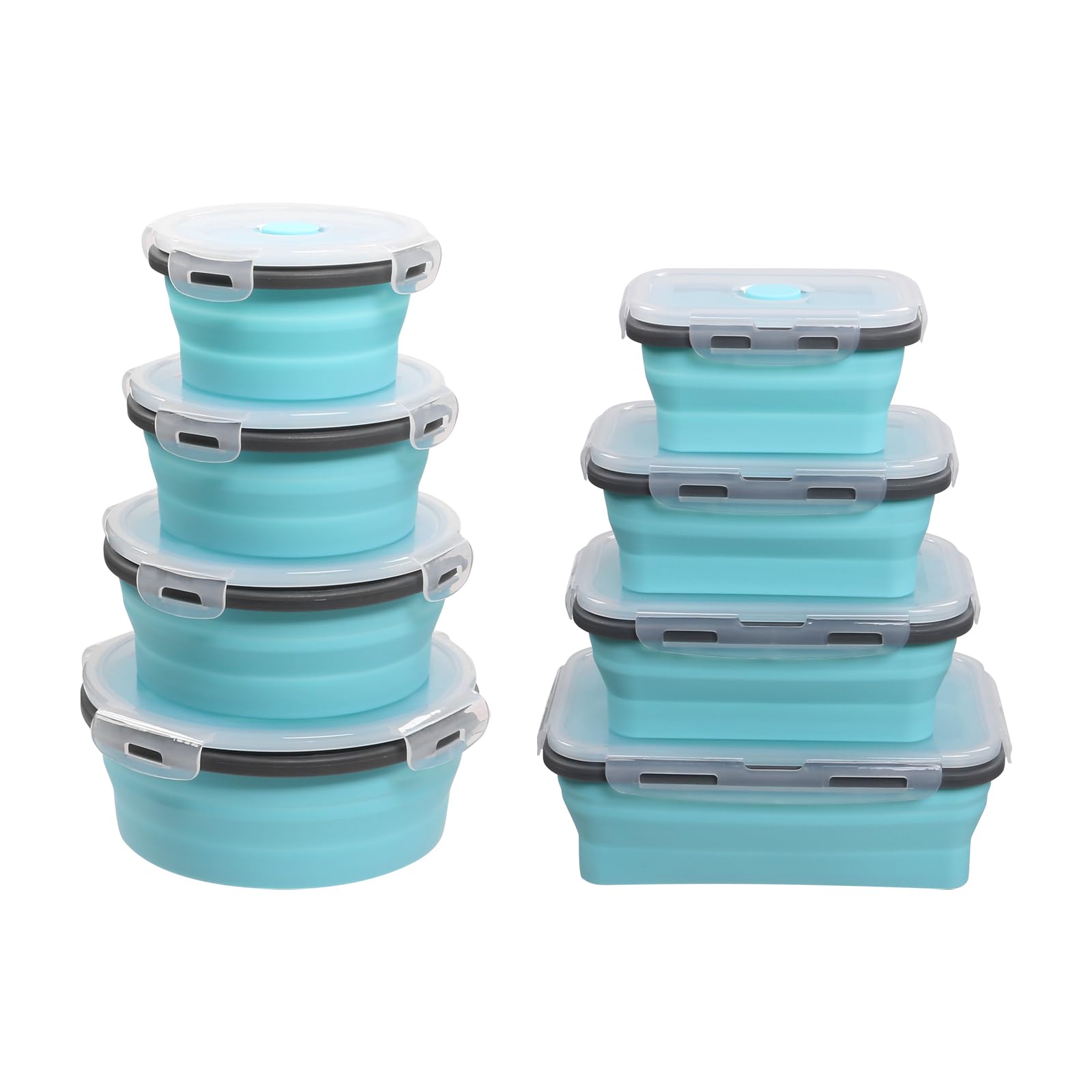 Modern-Depo8 PCS Food Storage Containers with Lids, Portable Collapsible Expandable Bowls-Travel-Friendly Foldable Folding Silicone Lunch Box Set, 4PCS Round Shape & 4PCS Square, Food Storage Box