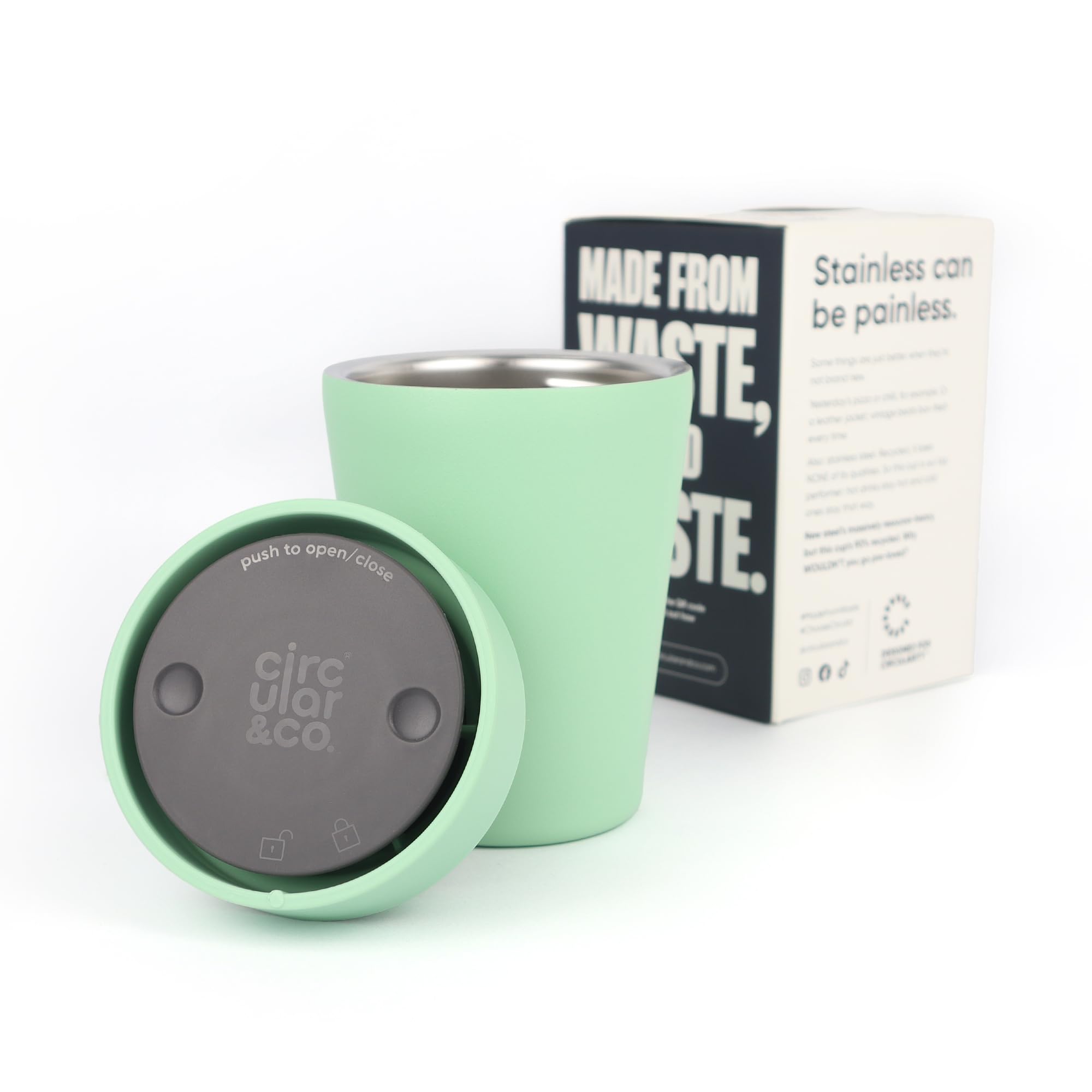 Circular&Co 8oz / 227ml Stainless Steel Travel Mug – Reusable Thermal Coffee Cup – Leakproof, Insulated & Barista Friendly Eco Mug for Everyday Use - Seaglass Green — image 1