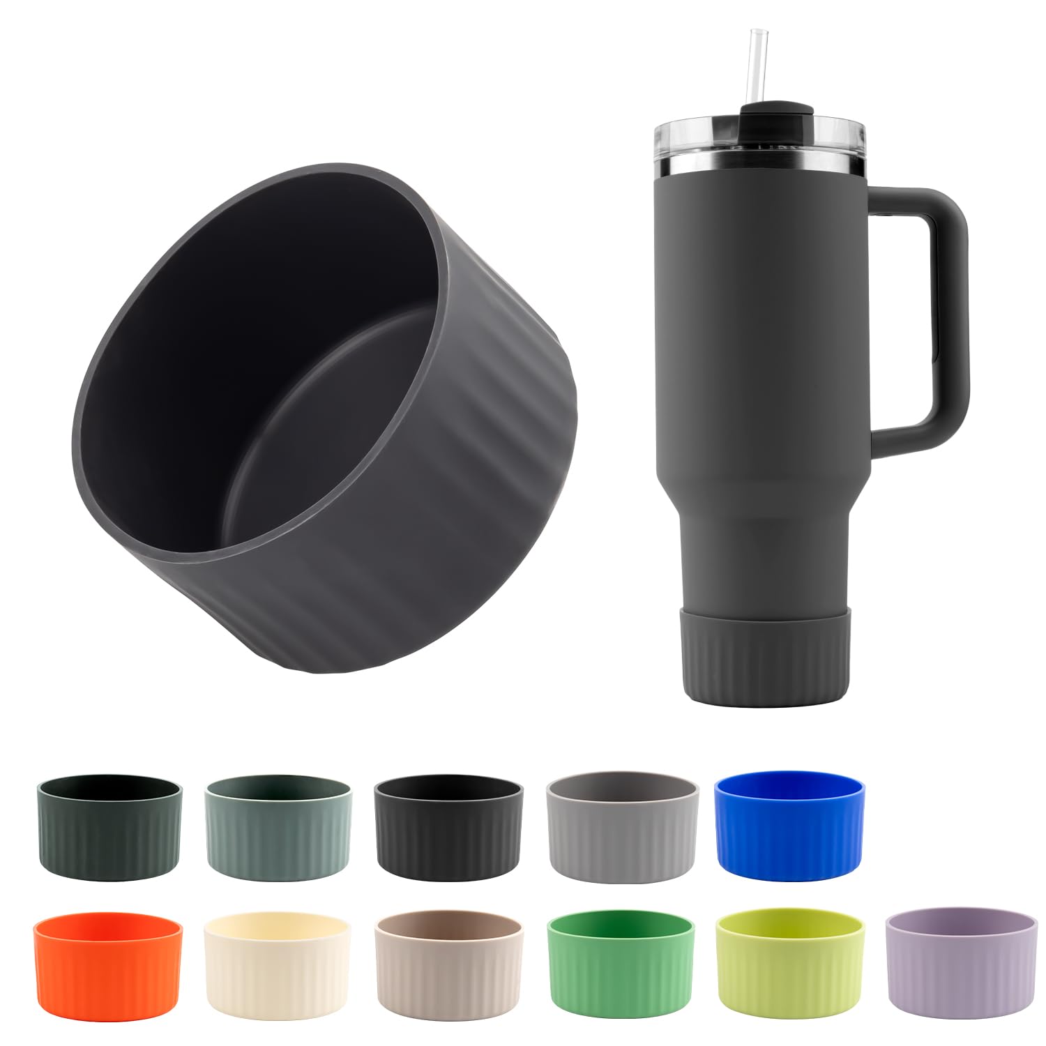 SXhyfProtective Silicone Boot for Stanley Quencher H2.0 40 30 20 oz Tumbler with Handle & Iceflow 20 30oz, Anti-Slip/Scratch/Noise Protector Sleeve Cover Boot for Stanley Cup Accessories SF8293