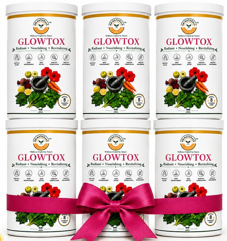 KN Naturals Herbal Powder Super Saver Combo Pack of 6 Caffeine-Free Herbal Drink Mix Natural Wellness Beverage Powder 150g Each (Glowtox)-image-38