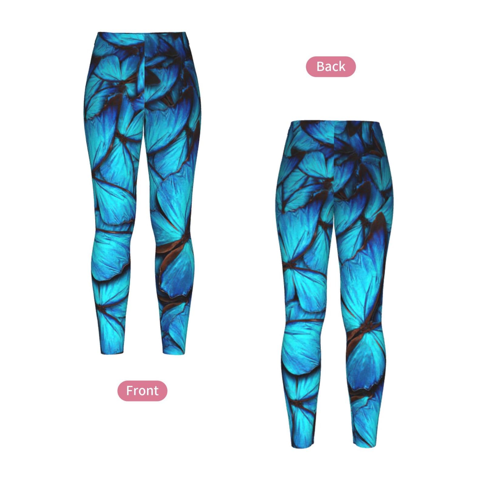 Molti pantaloni da yoga da donna con stampa farfalla blu morbidi leggings traspiranti versatili atletici casual