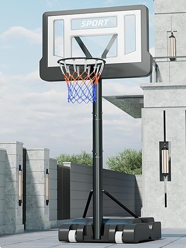 Miniatura 8 de Modernlog Aro de baloncesto para exteriores ajustable de 4 a 12 pies, aro de baloncesto portátil, sistema de portería de 16 pulgadas para niños,