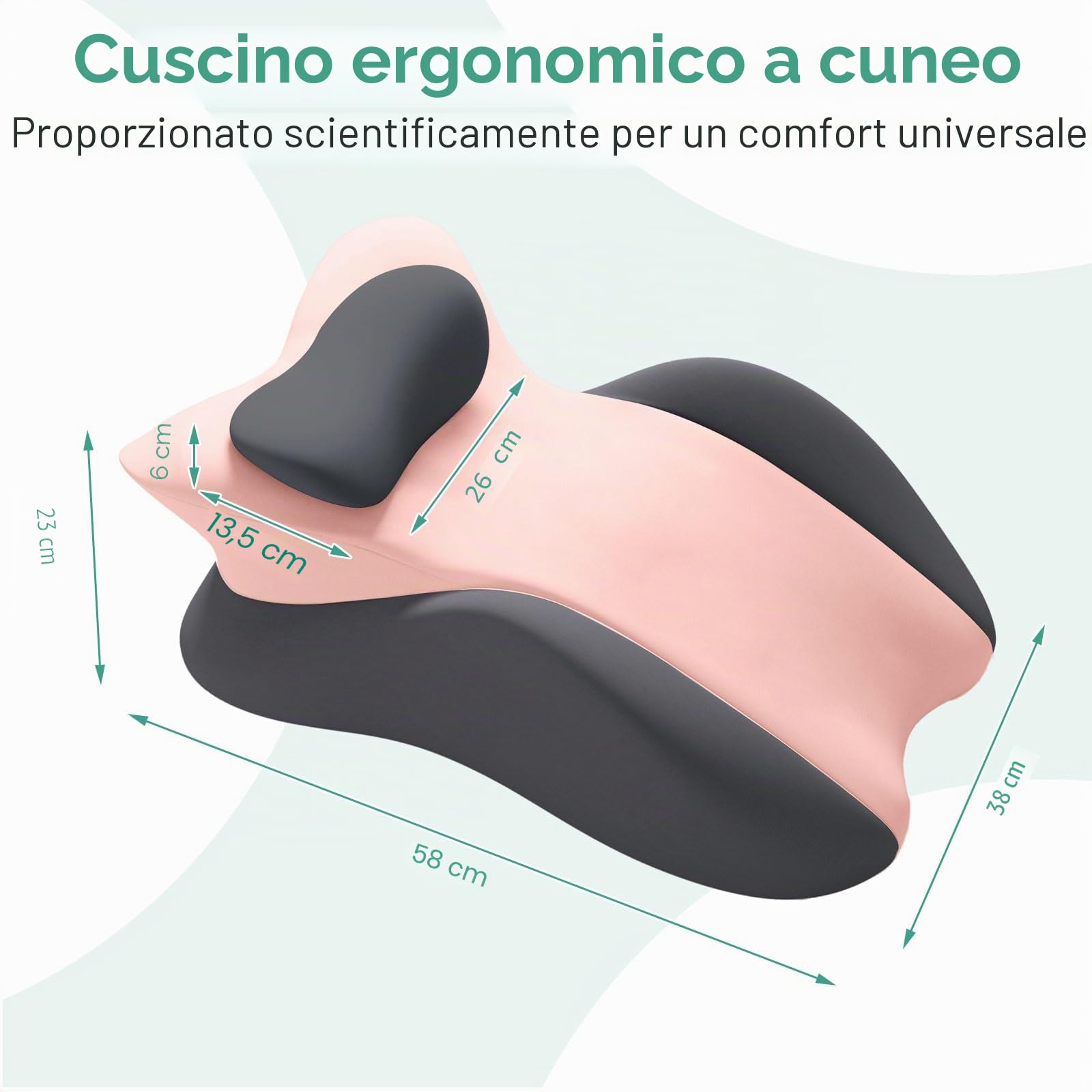 Cuscino a Cuneo in Memory Foam per Posizione Prona, Cuscino da Lettura per Testata del Letto, Cuscino da Letto per Sedersi, Sollievo dal Dolore alla Schiena, Collo e Gambe, Ideale per Coppie 58cmx38cm