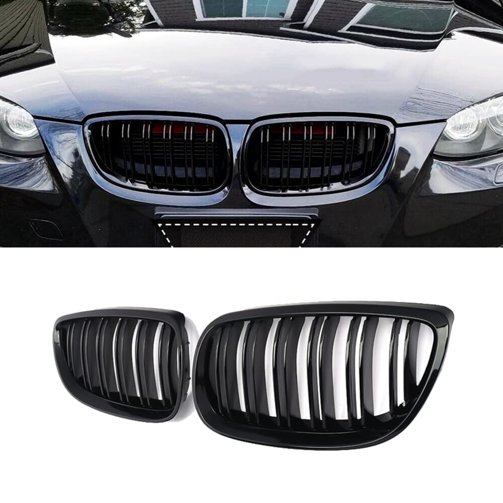 MAGICKIT Front Kidney Grill Grille Compatible with 2007-2010 E92 E93 Coupe Cabrio 335i 328i Pre-facelift & 2008-2013 E92 E93 M3 (Double Slats-Gloss Black)