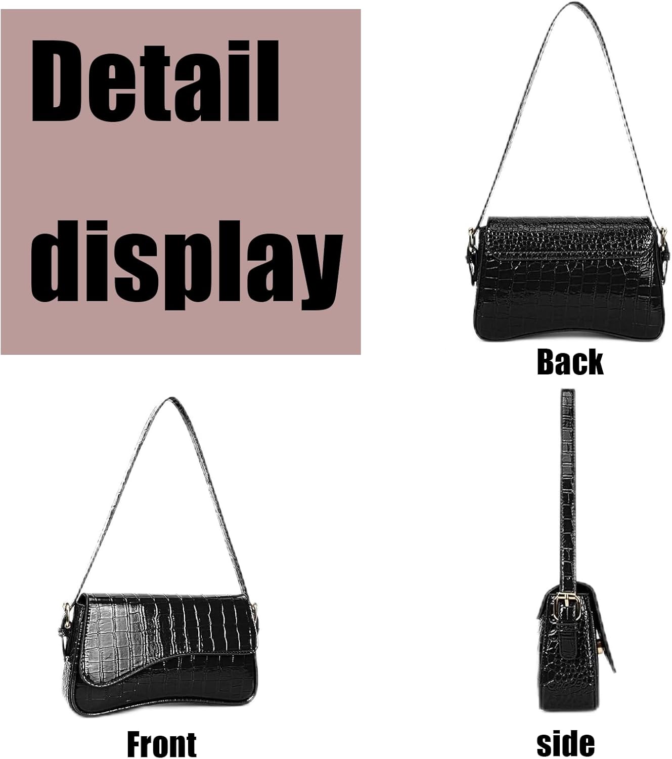 PU Leather Tote Bag for Women with 2 Removable Straps and Zipper Closure - Image 5