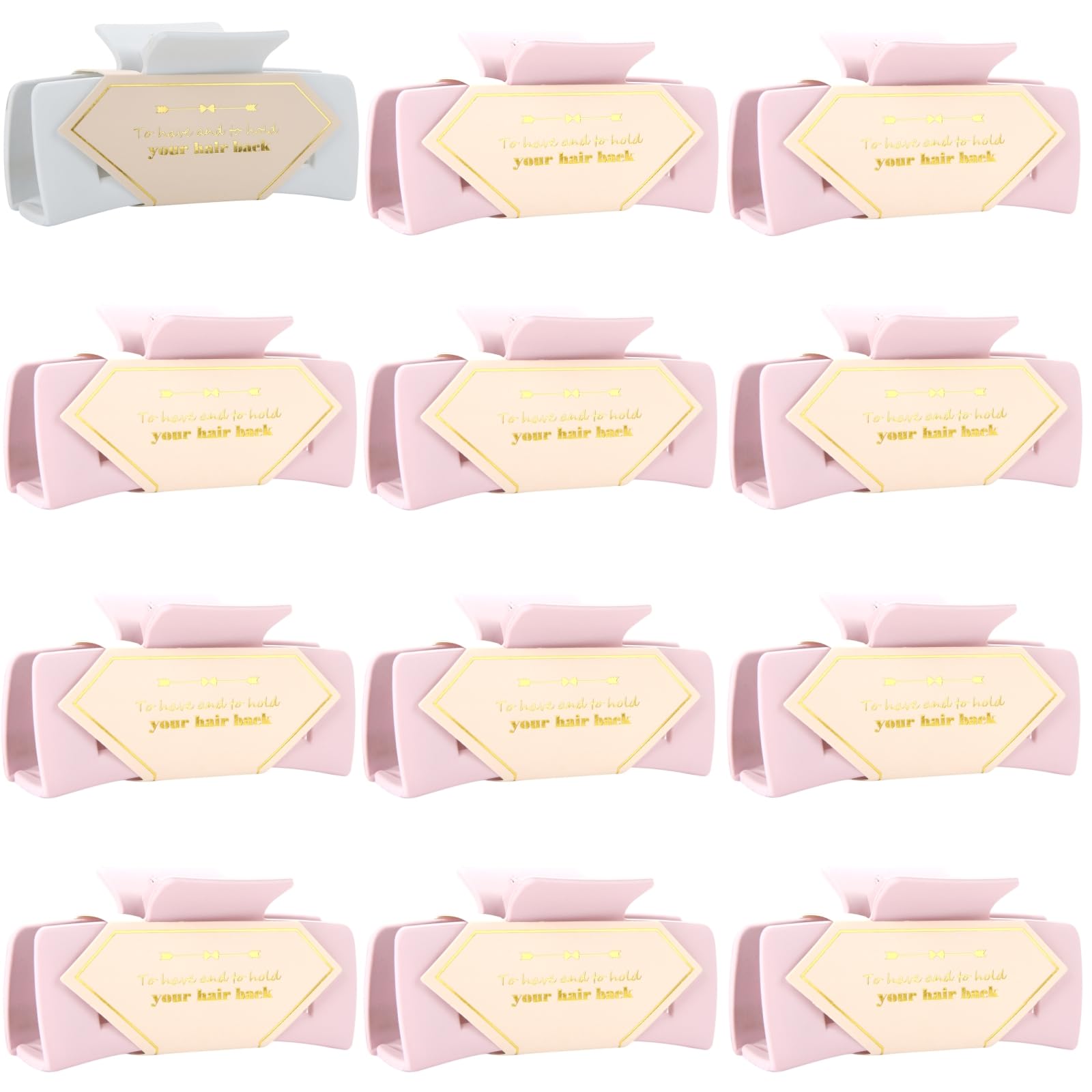 Bridesmaid Proposal Gifts 4.1inch 12pcs Square Hair Claw bachelorette party accessories Clips for Wedding Party Favors (White&Pink)