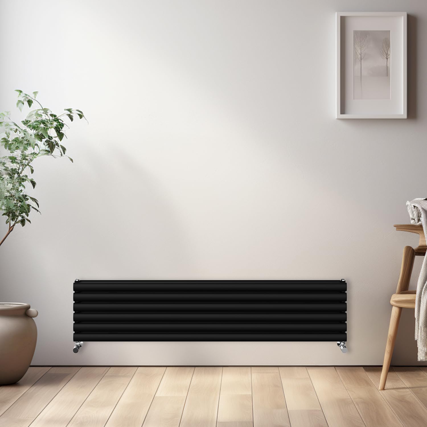 Nrg Black Horizontal Oval Radiator Bathroom Central Heating Double Column Designer Radiators 1600X354mm