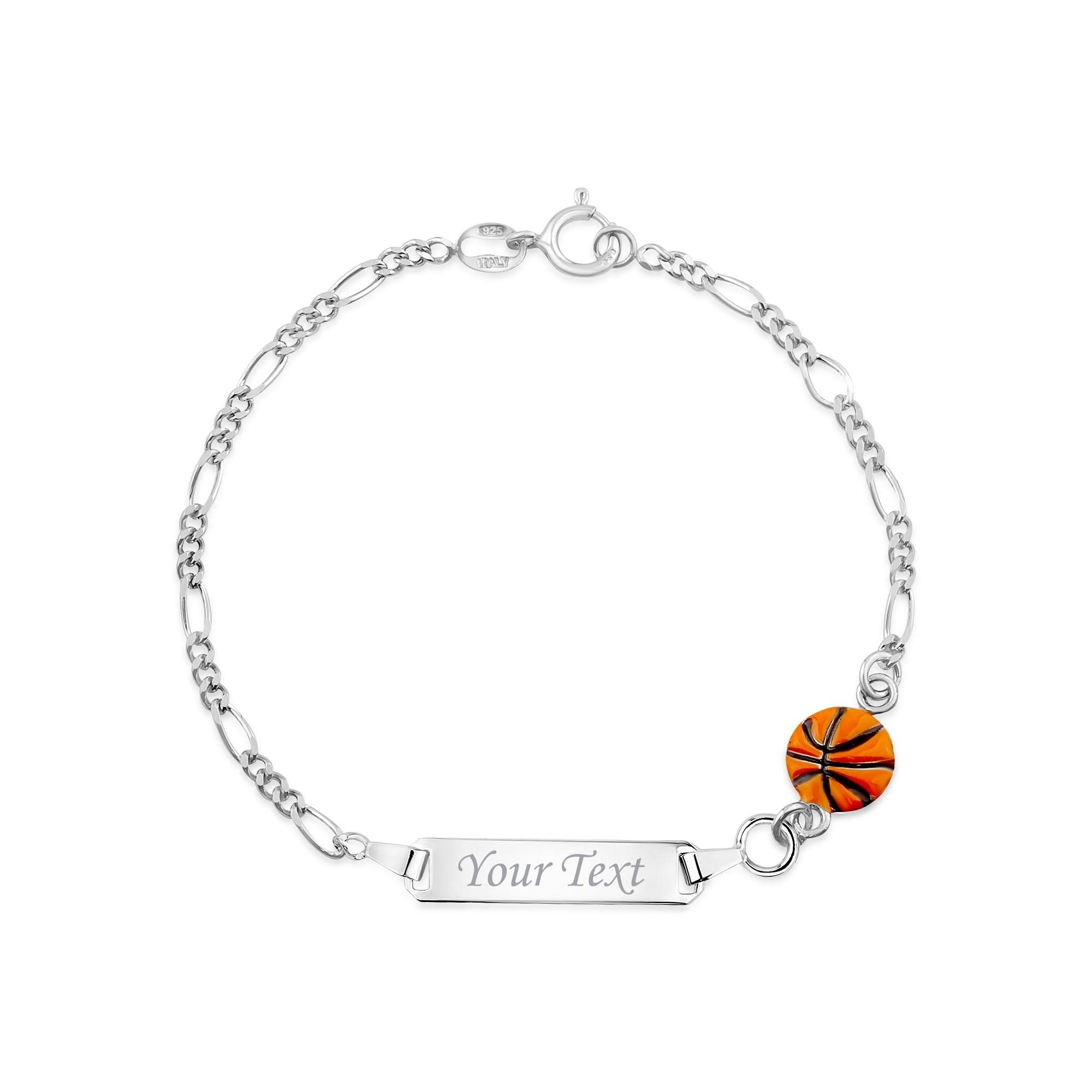 UNICORNJ 925 Italy Sterling Silver Child or Baby Name Bracelet Girls Boys, Personalized Engraved Kids ID Bracelets, 6.5" Figaro Chain, Enamel Charm Newborn Infant Toddler Kid Jewelry