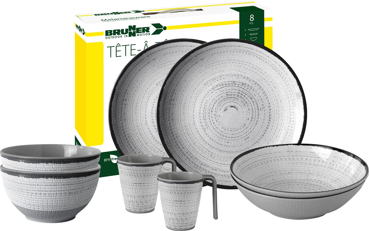 BRUNNER 0830143N.C7X Set de vaisselle de camping pour 2 personnes, Thête-à-Tête Tivoli, 8 pièces