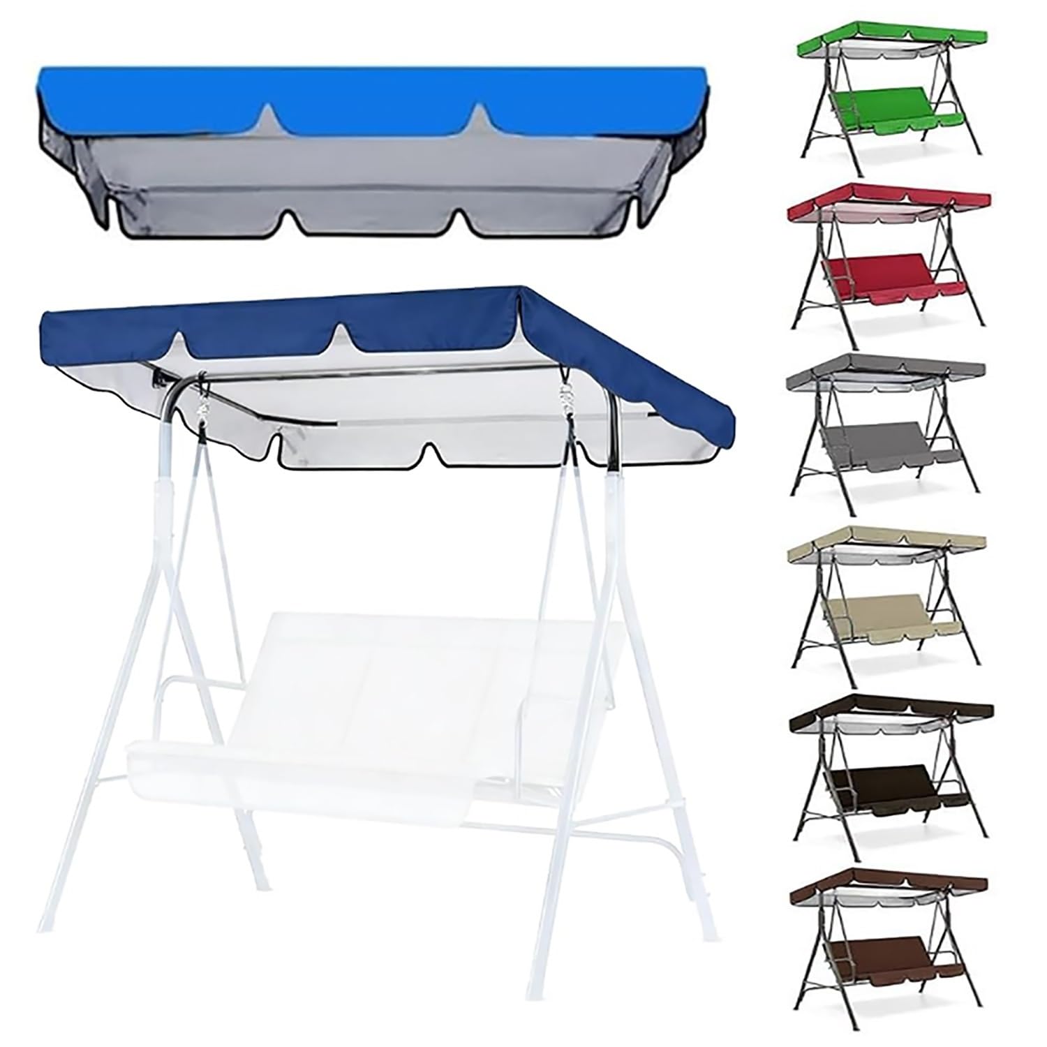 YCXHGK 75''×47'' 76.8''×49'' Swing Canopy Replacement, 2/3 Seater Sun Shade for Garden Hammock Furniture, Waterproof Swings Cover, Canopy Only(Blue,164x114cm/64.6x44in)