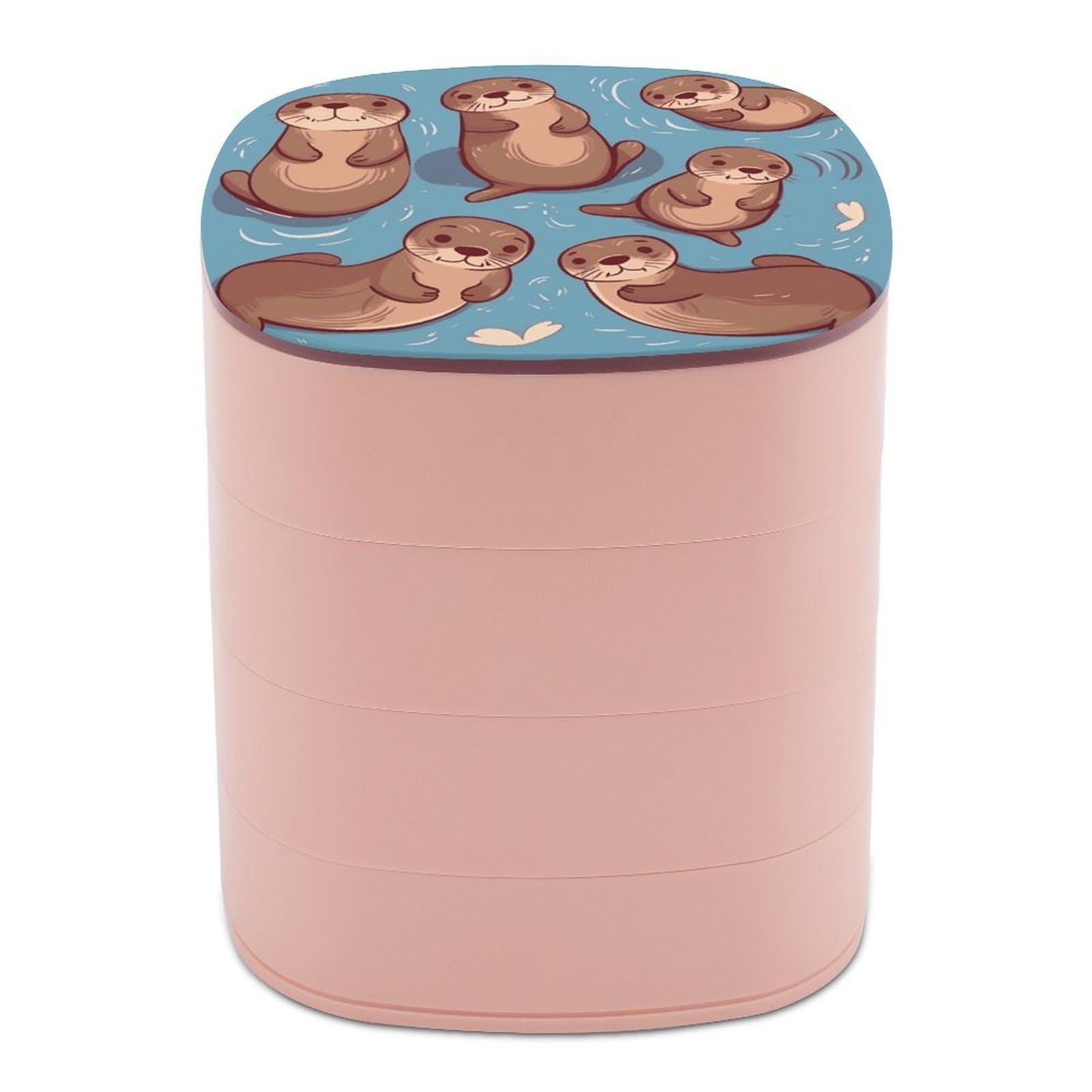 VstaDank Animal Cute Brown Otters Jewelry Box 360° Rotatable Jewelry Organizer 4 Layers Jewelry Case with Lid Fashion Portable Earring Holder for Bracelets Rings Bracelets Vanity