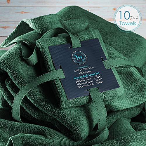 Image of Hearth & Harbor Bath Towels for Bathroom - 100% Ring Spun Cotton Luxury - Ultra Soft & Highly Absorbent, Bath Towels Set of 10 - Hunter Green (Pack of 6)