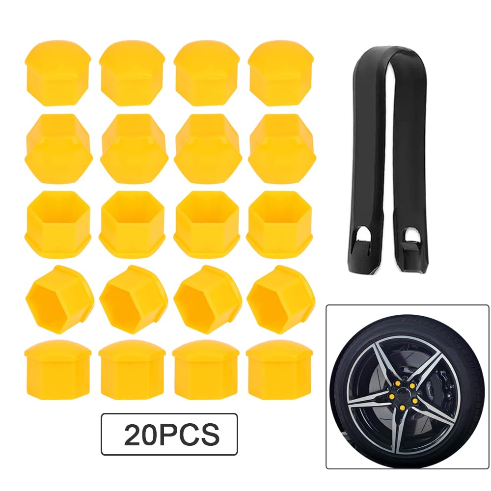 Cache-écrous De Roue Voiture – Lot De 20 – Diamètre Intérieur 19 Mm – 5 Couleurs (rouge, Jaune, Bleu, Vert, Violet) – Avec Outil De Retrait
