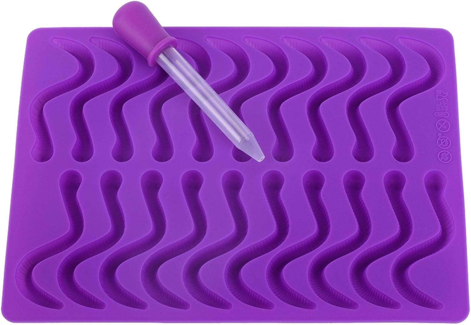 Shexton Silicone Worm Mold with Dropper, 20 Cavities, Ideal for Chocolate, Candy, Gummy, Cake Making