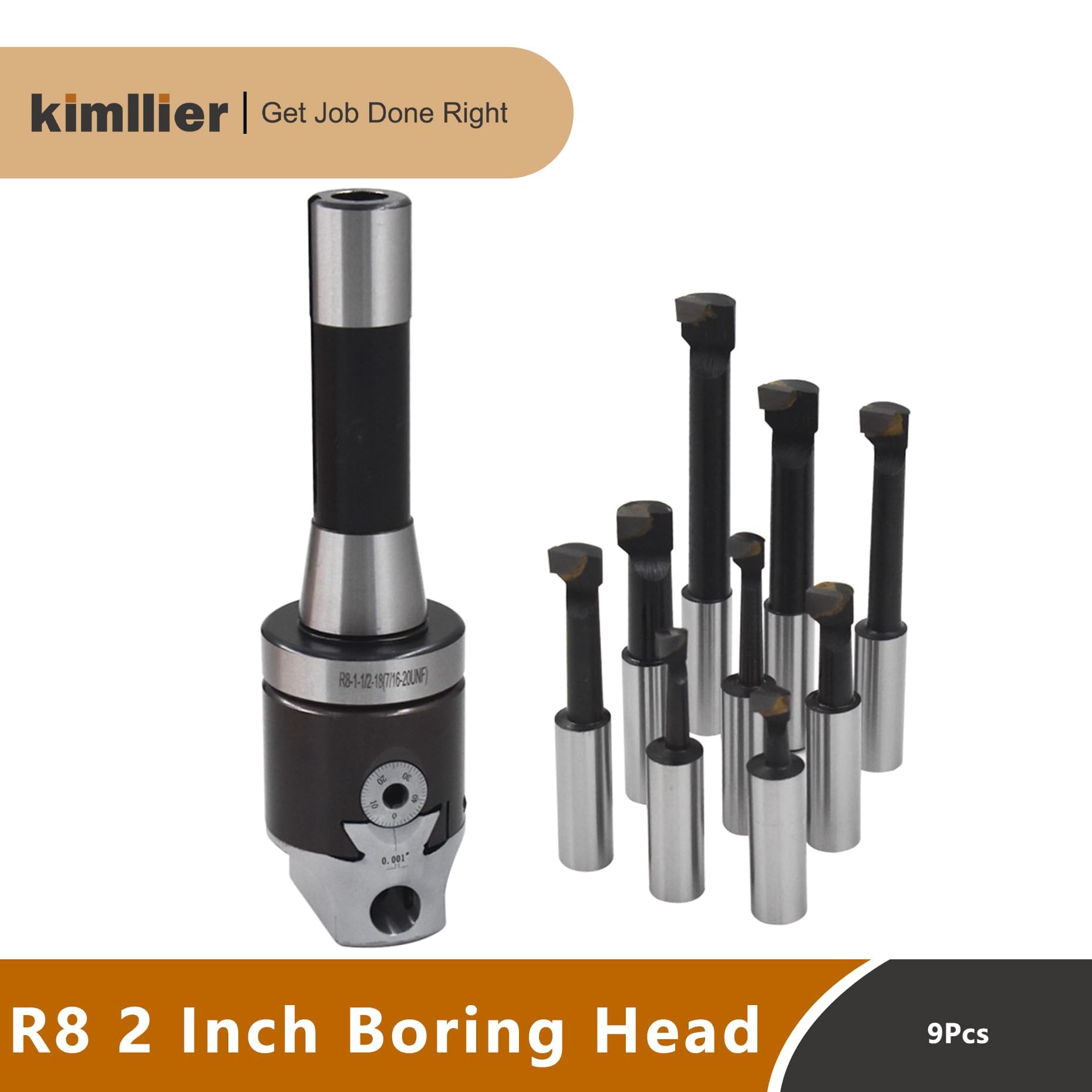 Kimllier Boring Head Set - 9 Boring Bars R8 Handle -2