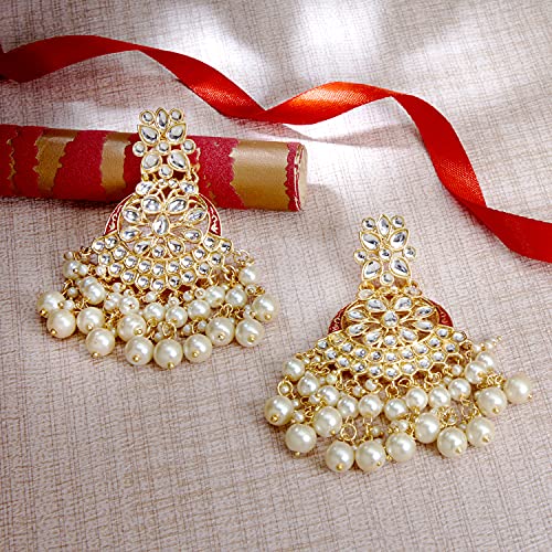 Sukkhi Youthful Kundan Gold Plated Pearl Chandelier Earring Set for Women (SKR85634), Maroon, One Size - Image 5