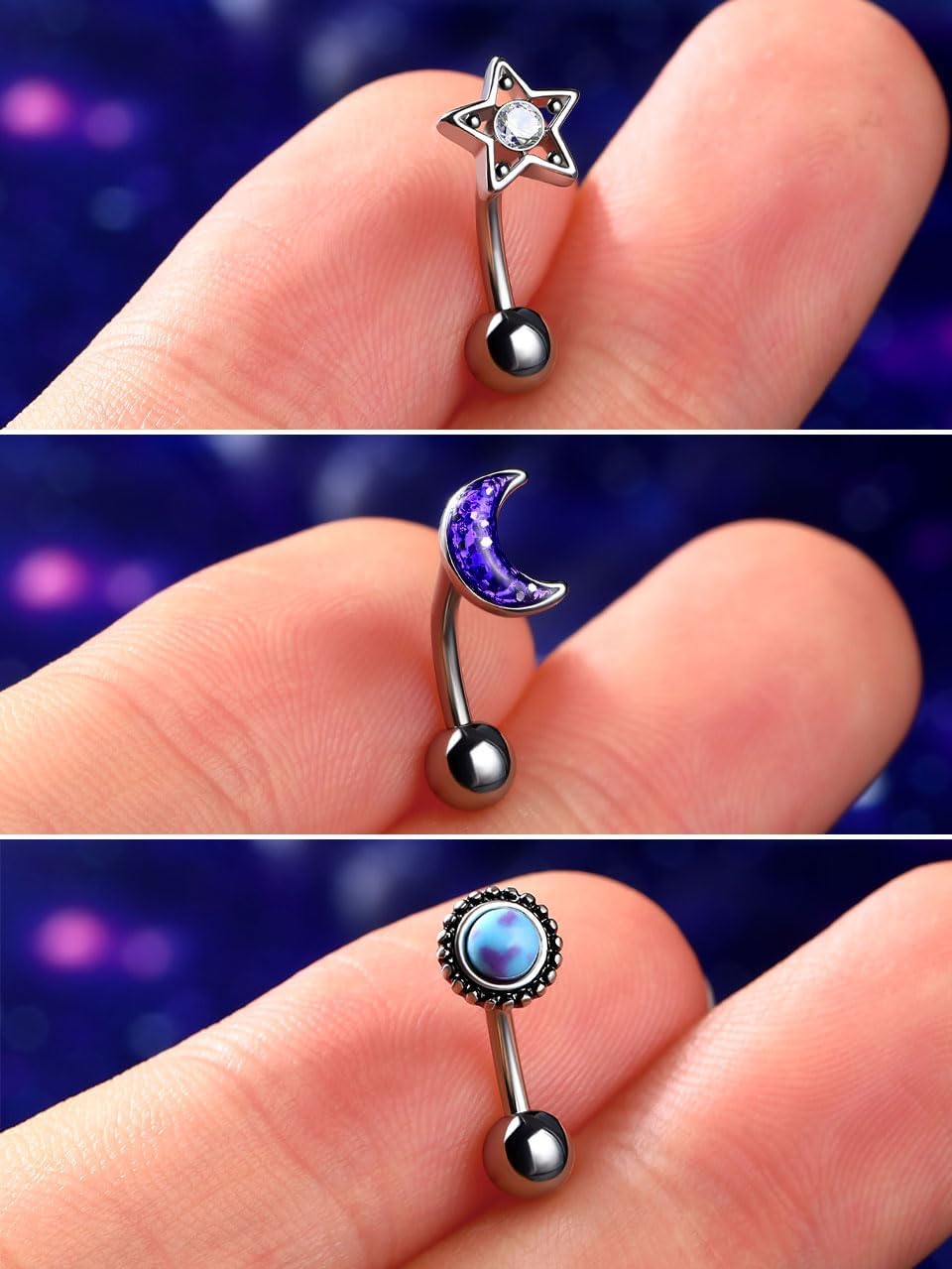 Jewseen 16g Rook Piercing Jewelry Moon Rook Earrings Star Rook Jewelry Surgical Steel Rook Piercing Eyebrow Piercing Jewelry for Women - Image 6