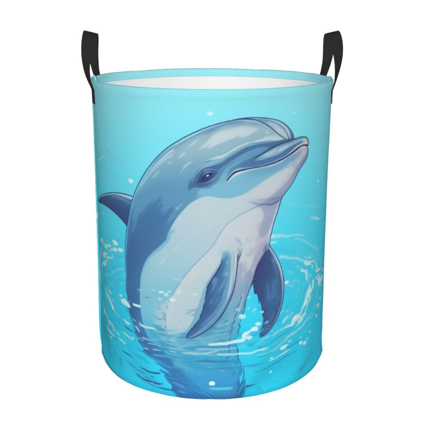 Cute dolphins print Circular Hamper Waterproof Storage Bin Organizer Basket Laundry Hamper With Handles For Clothes Toys Medium