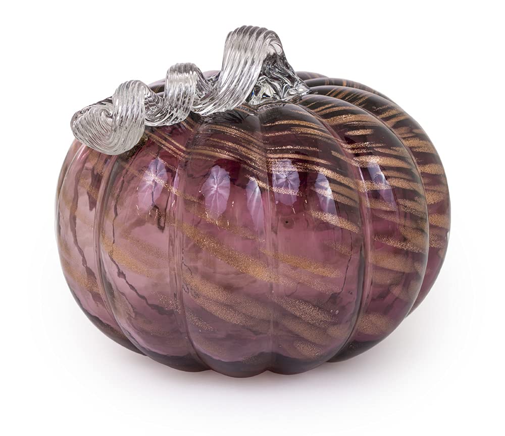 Boston International Decorative Tabletop Glass Pumpkin, 8.5 x 7-Inches, Mellow Mauve