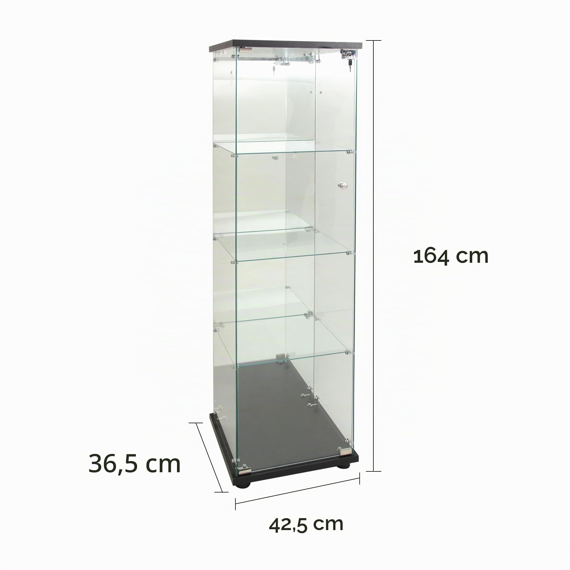 Vitrine en verre 4 couches BSGMSGN avec lumières LED et miroir 1 porte et serrure, étagère indép. (noir)