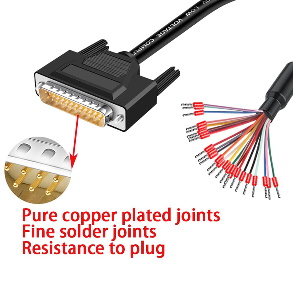Harrisen Adattatore DB25 spina senza saldatura con cavo di ricambio da 1,5 m, 26 AWG, alloggiamento in plastica RS232 D-SUB seriale a 25 pin connettore terminale adattatore breakout board