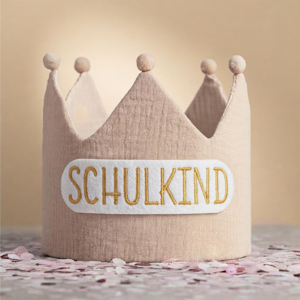Little Goods Geburtstagskrone für Kinder - wendbare Musselin-Stoffkrone mit Zahlen 0-9 für Jungen und Mädchen in Pastell - Dunkelbeige - Hellbeige - Beige und warmen Tönen