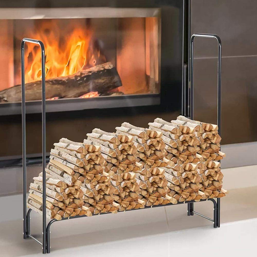 BAKAJI Soporte para leña con estructura tubular de metal, para interior y exterior, para casa, jardín, chimenea, chimenea, estufa, diseño moderno (120 x 120 x 35 cm)