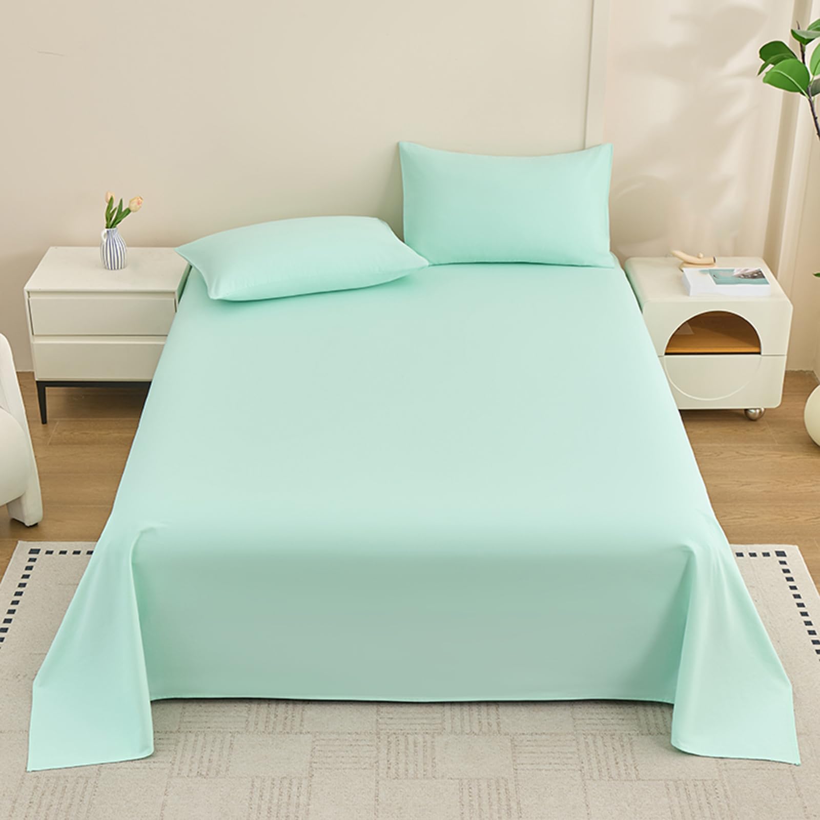 Drap plat 240x270cm vert toutes saisons en coton avec 2 taies