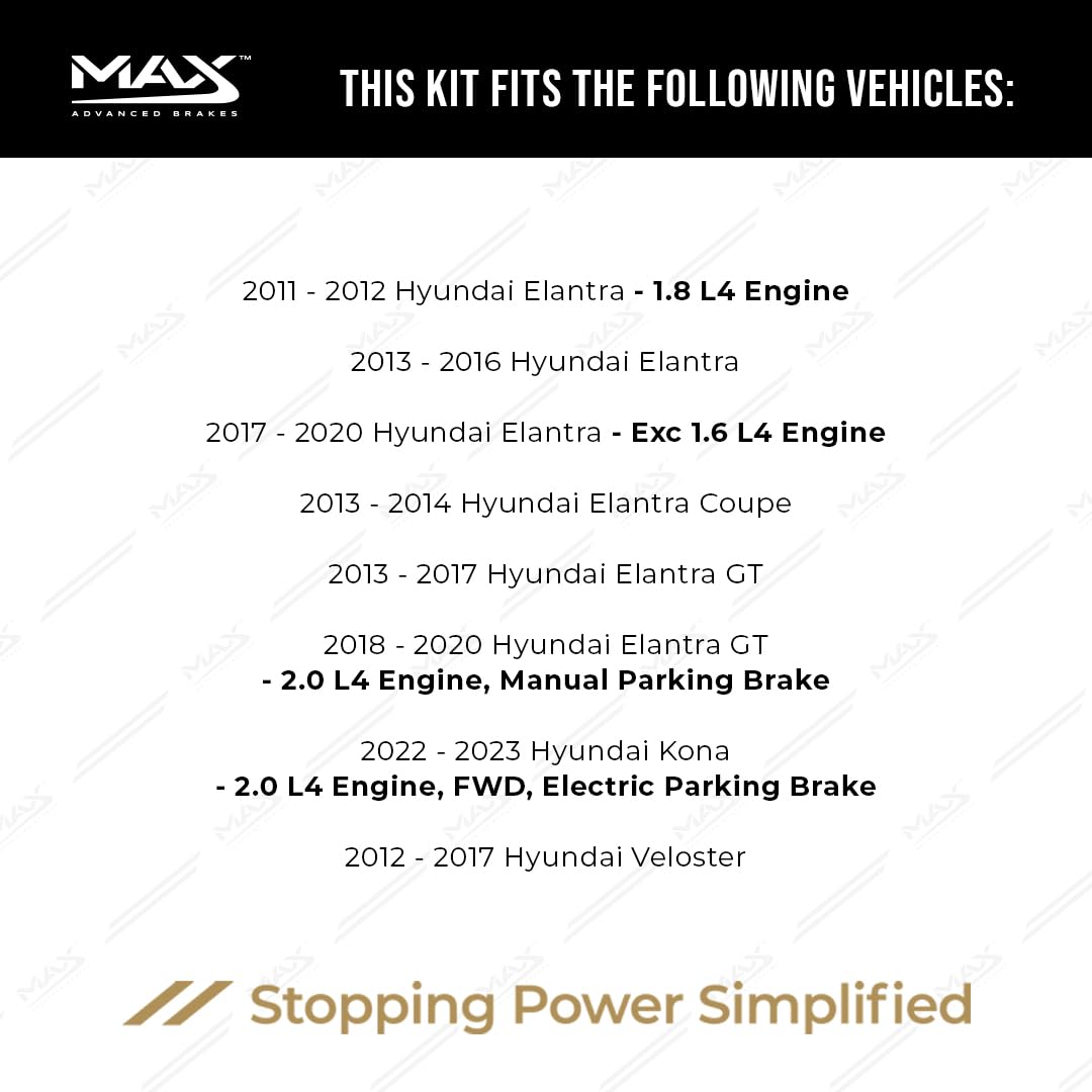 MAX Advanced Brakes - Rear Brake Kit For 2011-2020 Hyundai Elantra, 2014-2023 Kia Forte, 2014-2023 Kia Soul| Carbon Ceramic Brake and Rotor Kit| OE Replacement Brake Rotors - 3