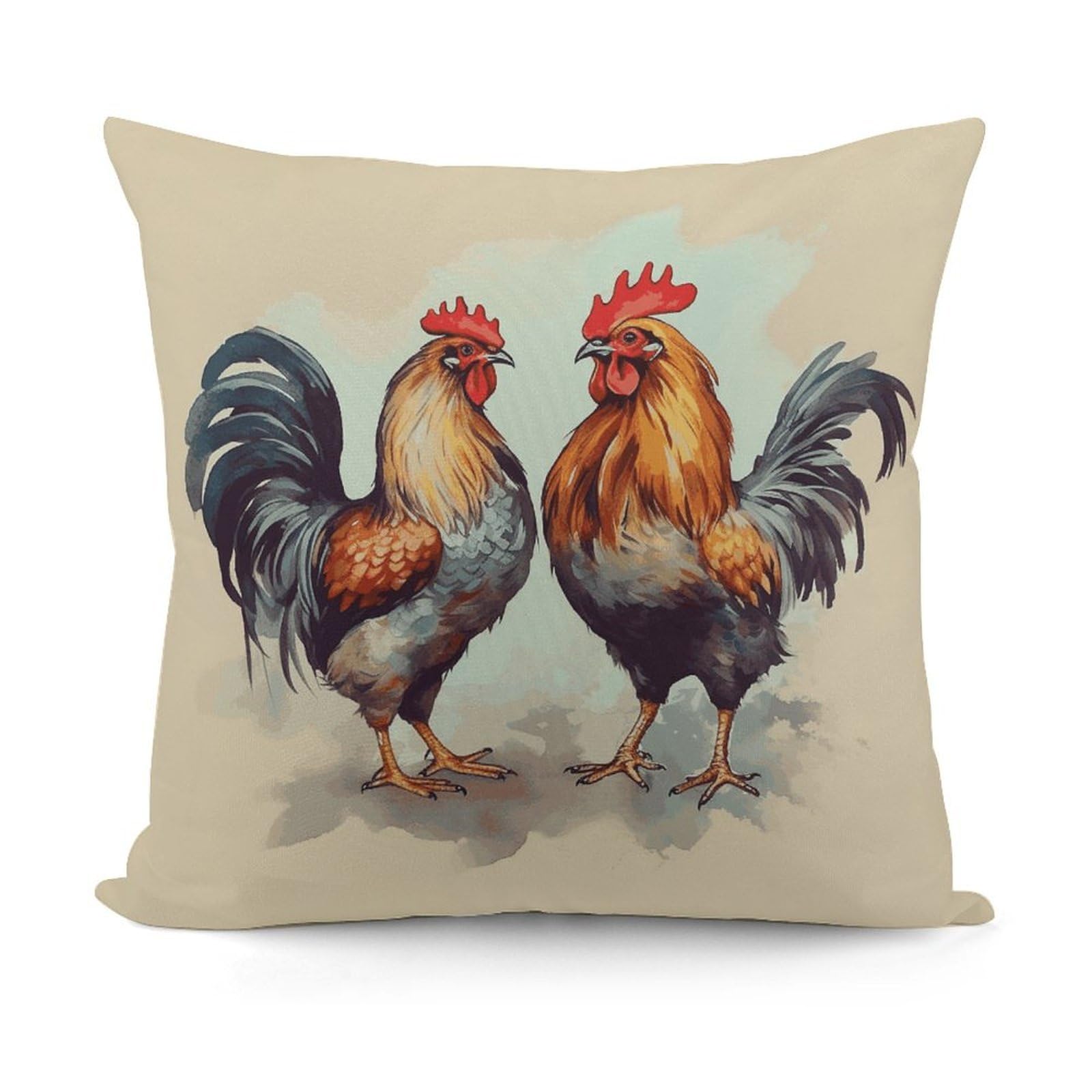 FekiLoot Rooster and Hen Throw Pillow Cover Cozy Plush Cushion Case Soft Decorative Pillow Cover Square Cushion Covers Modern Pillowcase for Sofa Living Room Couch Bed Home Decor 18x18 Inch