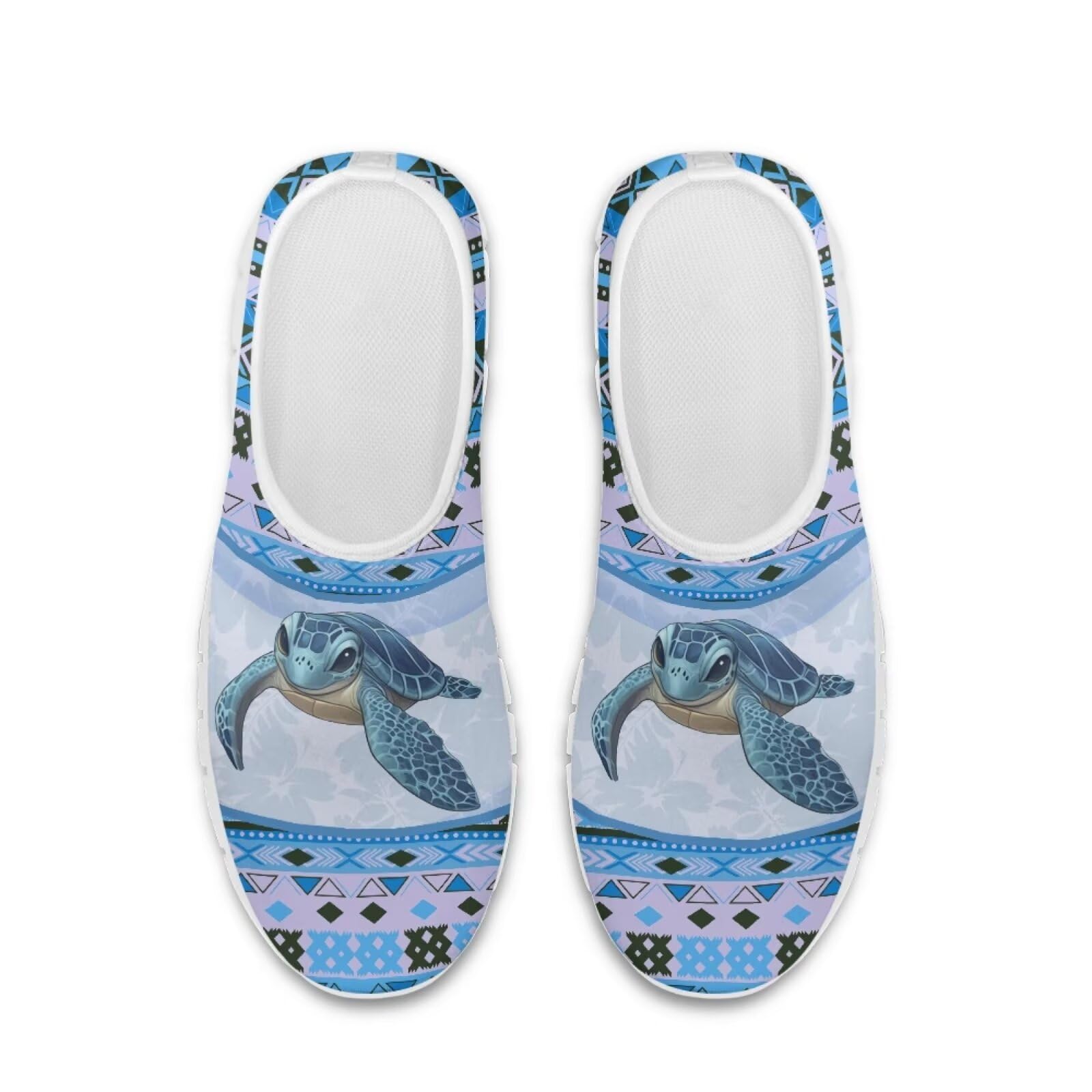 Glomenade Women's Casual Slip on Shoes Tribal Turtle Print Low Top Classic Sneakers Breathable Mesh Outdoor Walking Shoes for Travel Camping Hiking