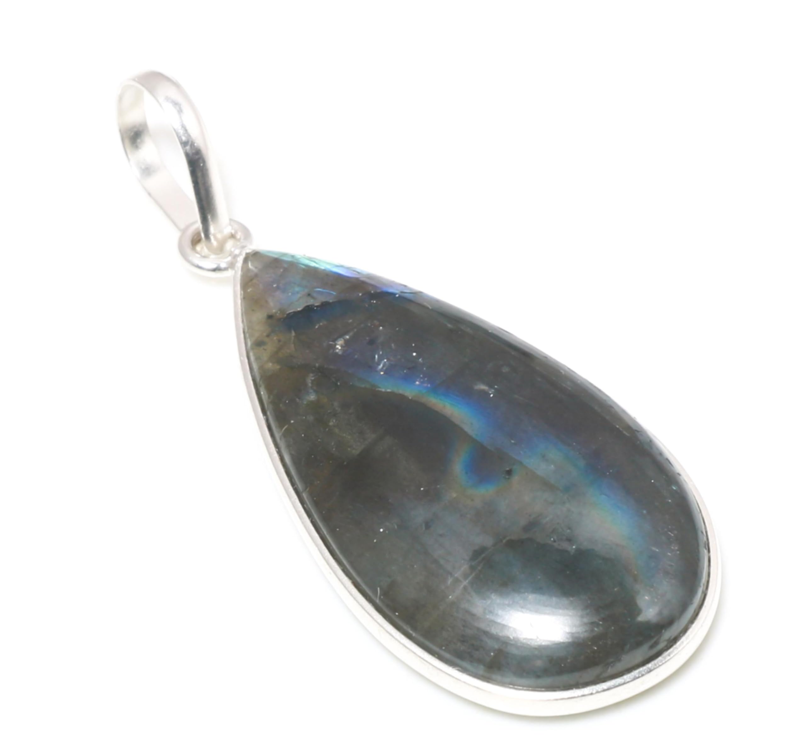 Exclusive Charming Labradorite Pear Shape Ethnic Style 925 Sterling Silver 34X18 MM Pendant 1.8" For Woman & Girls-image-14