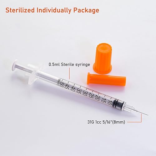 Miniatura 5 de Jeringas U-100 con aguja, 31G 12cc 516 pulgadas (0.315 in), paquete de 100