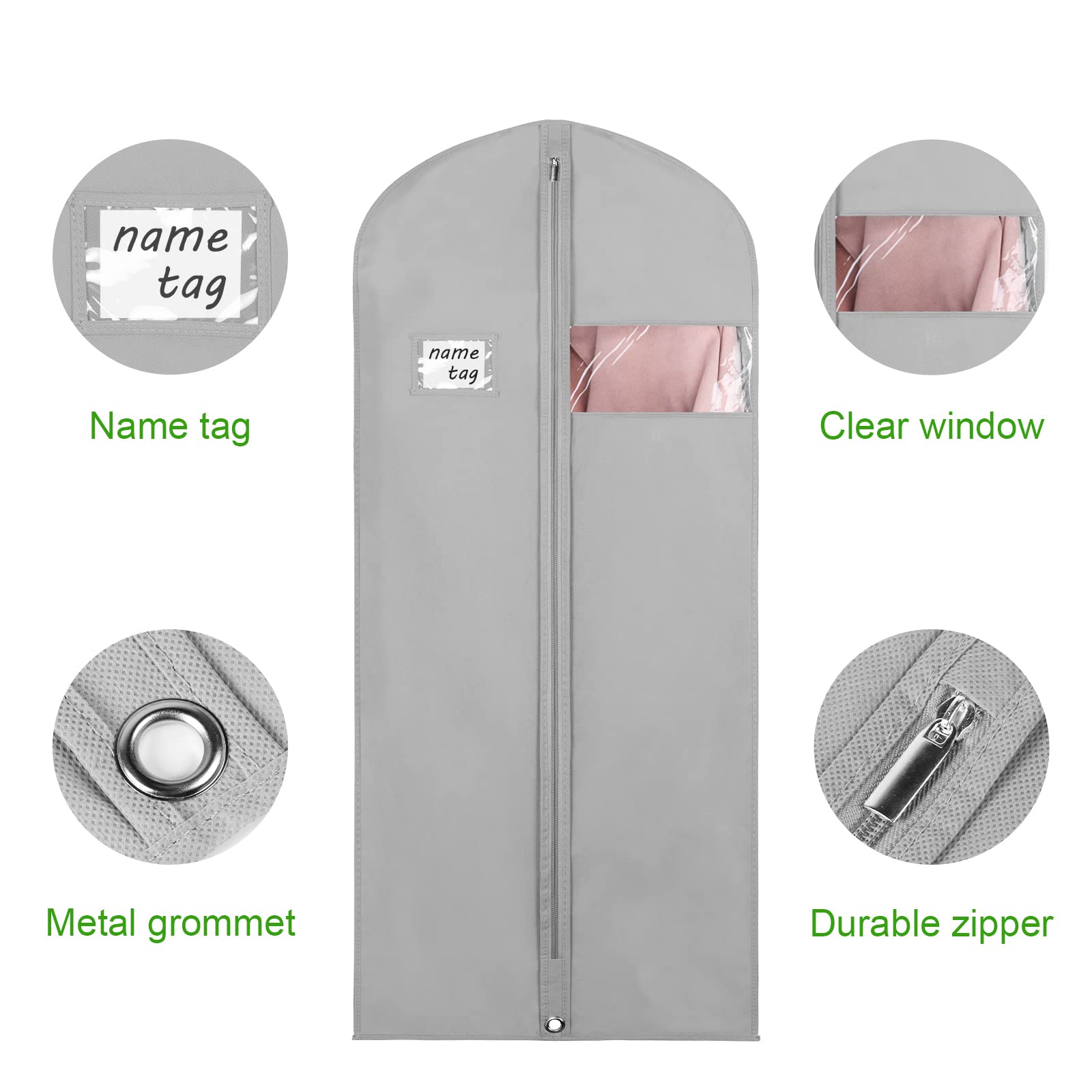 KEEGH Bolsas para colgar ropa de 60 pulgadas (juego de 6) bolsas de vestir para almacenamiento de trajes para armario con cremallera y agujero para los ojos para plegar para abrigos de traje,