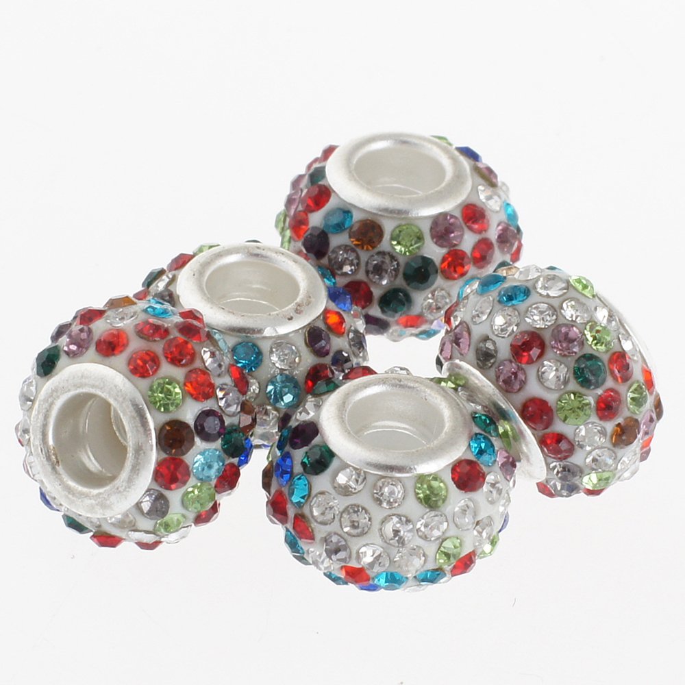 RUBYCA Big Hole Czech Crystal Large Charm Beads fit European Bracelet (10pcs, 15mm, Multi Color)