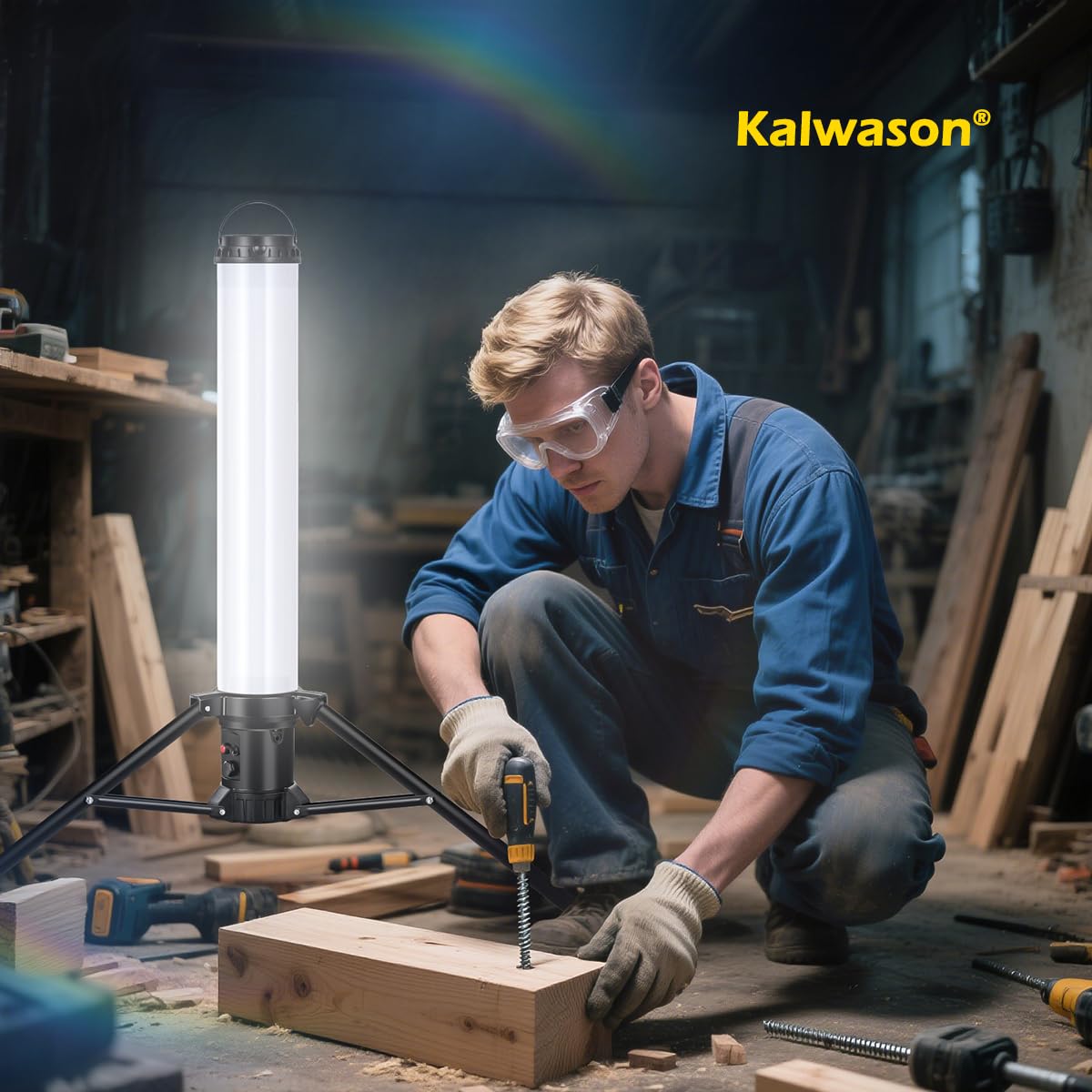100W LED Turm Baustrahler mit Stativ, 11000 Lumen 360 Grad Strahler | LED Arbeitsleuchte mit 5m Kabel, 6500K Vormontage für Heimwerken, Werkstatt, Garage, Keller, Schuppen
