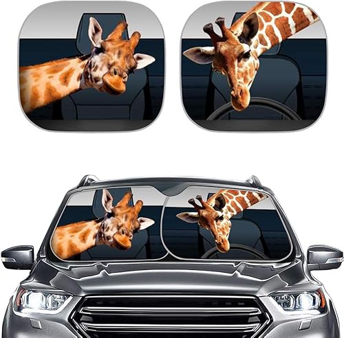 HUGS IDEA Divertida sombrilla de 2 piezas para parabrisas de automóvil, para protección UV y reflector de calor, ajuste universal para la mayoría de