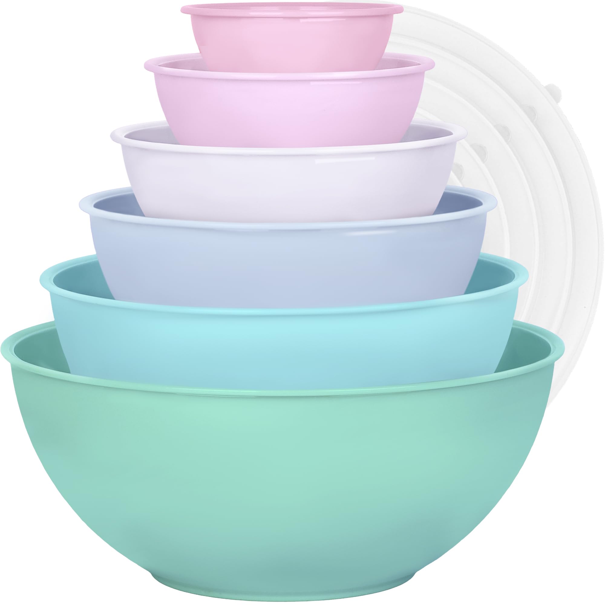 BoxedHome 12-teiliges Salatschüssel mit Deckel aus BPA-freiem Kunststoff, Rosa Grün - Stapelbare Rührschüssel Set, Wiederverwendbare, Spülmaschinenfest, Ideal für Camping, Picknicks, Backen und Kochen