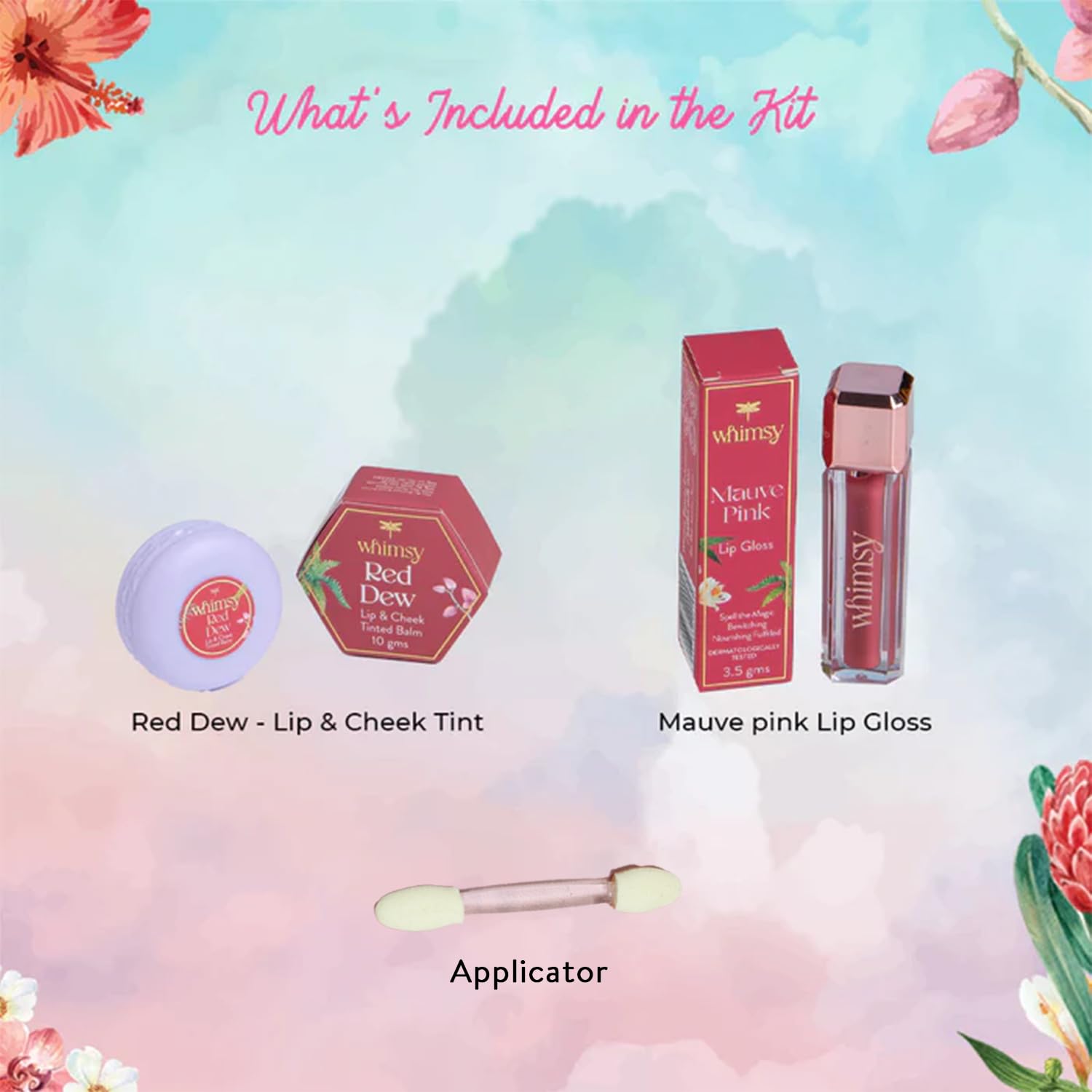 Whimsy Beauty Lip Color Combo for Girls with Applicator | Liquid Lip Color & Lightweight Lip Gloss | Hydrating, Non-Sticky Finish | 3 pcs | Age 4β16 | Organic & Chemical-Free
