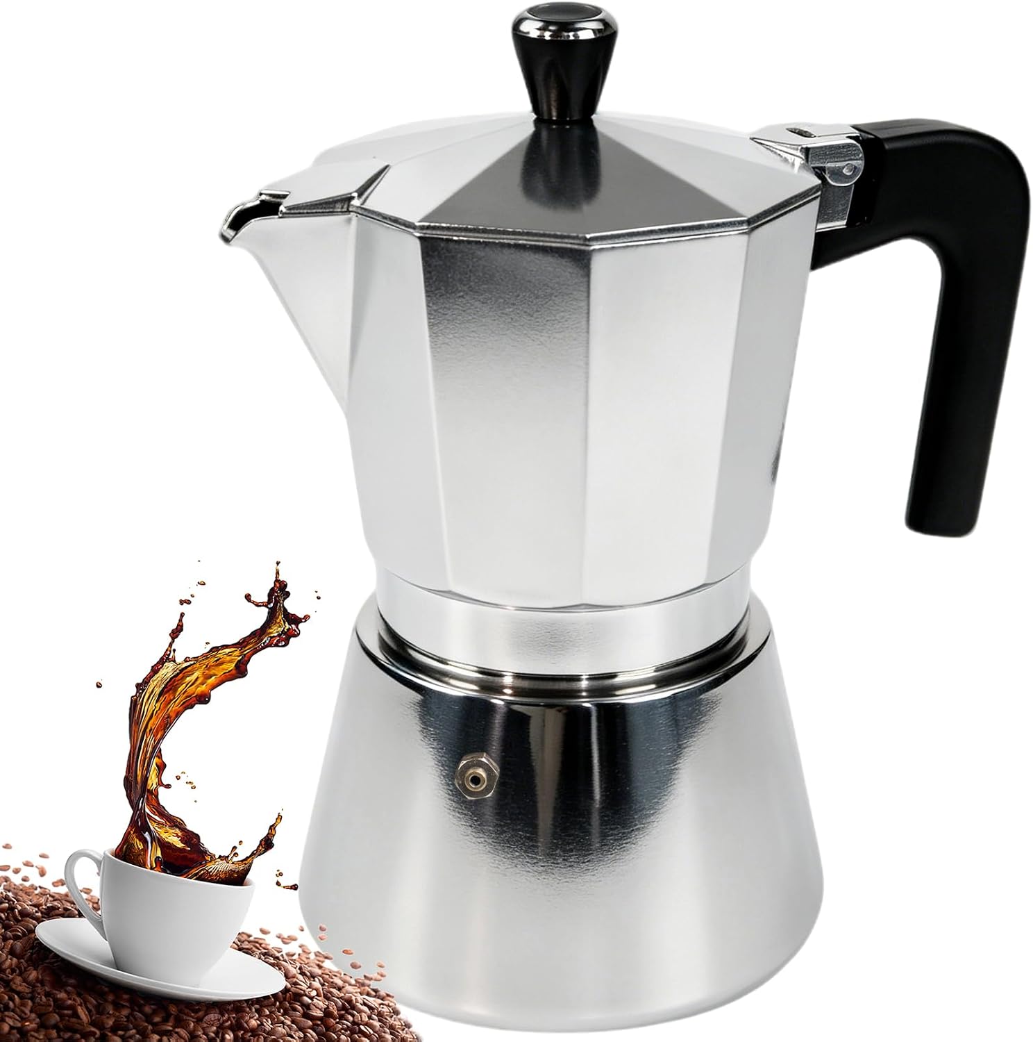 3 Cup Aluminum and Stainless Steel Moka Pot Espresso Stovetop Coffee | Maker Percolator Italian Classic Mocha Coffee Machine for Italian and Cuban Cafe Brewing for Home & Camping 150ml 5oz