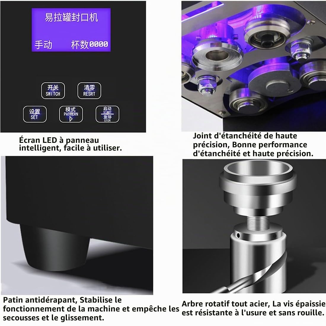 Machine à Sceller Les Canettes Automatique,Panneau Intelligent Et Comptage,Calibre 55 Mm,Scelleuse De Canettes à Hauteur Réglable pour Canettes Pet,Lait,Thé,Café,Boissons Gazeuses Black