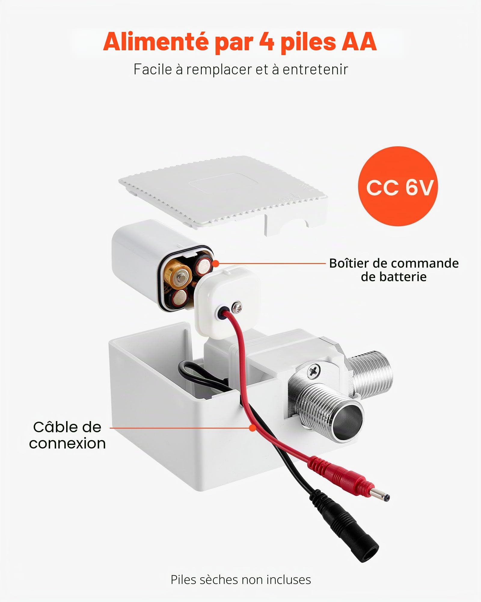VEVOR Mitigeur Automatique sans Contact, Robinet à Capteur de Lavabo, Mélangeur d’Eau Chaude et Froide Température Réglable, Fonctionnement à Piles, pour Tuyau 9,5 mm, Bar Cuisine Salle de Bain, Noir