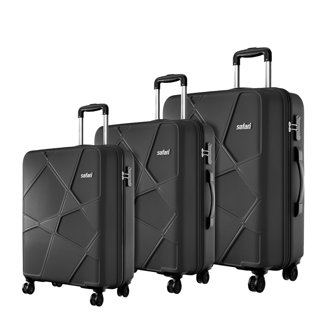 Safari Pentagon Pro 8 Wheels Set of 3 (Cabin + Medium + Large) Trolley Bags, Hard Case Polypropylene, 360 Wheeling Luggage, Travel Bag, Suitcase for T...