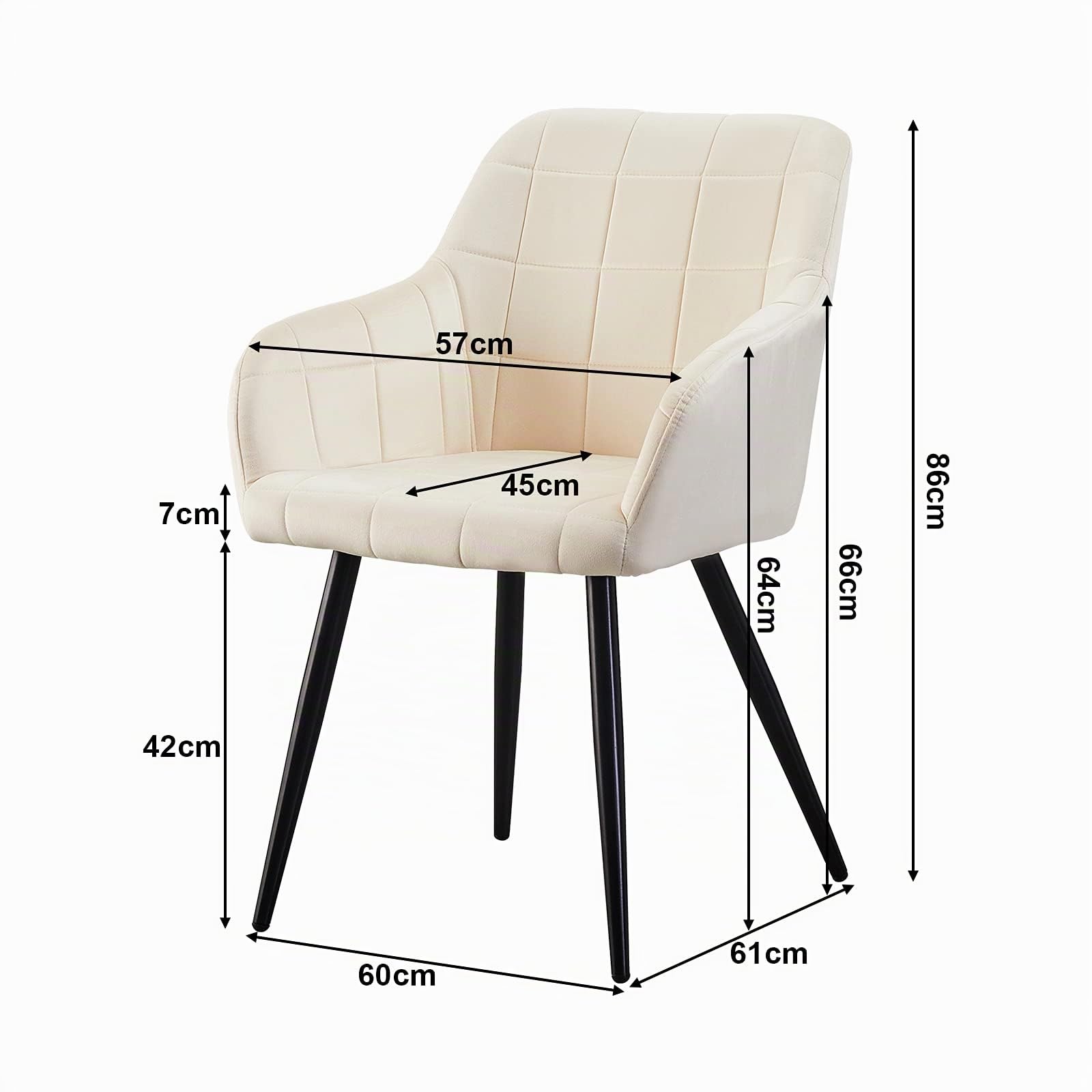 TUKAILAi Juego de 2 Sillas de Comedor Terciopelo con Reposabrazos, Silla Cocina Ergonómicos con Patas Metálicas, Sillón Tapizado Moderna en Tela para Salón (Beige)