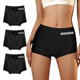 Boy Shorts Underwear for Women High Waisted Cotton Panties Soft Stretch Ladies Boxer Briefs 3 Pack Black