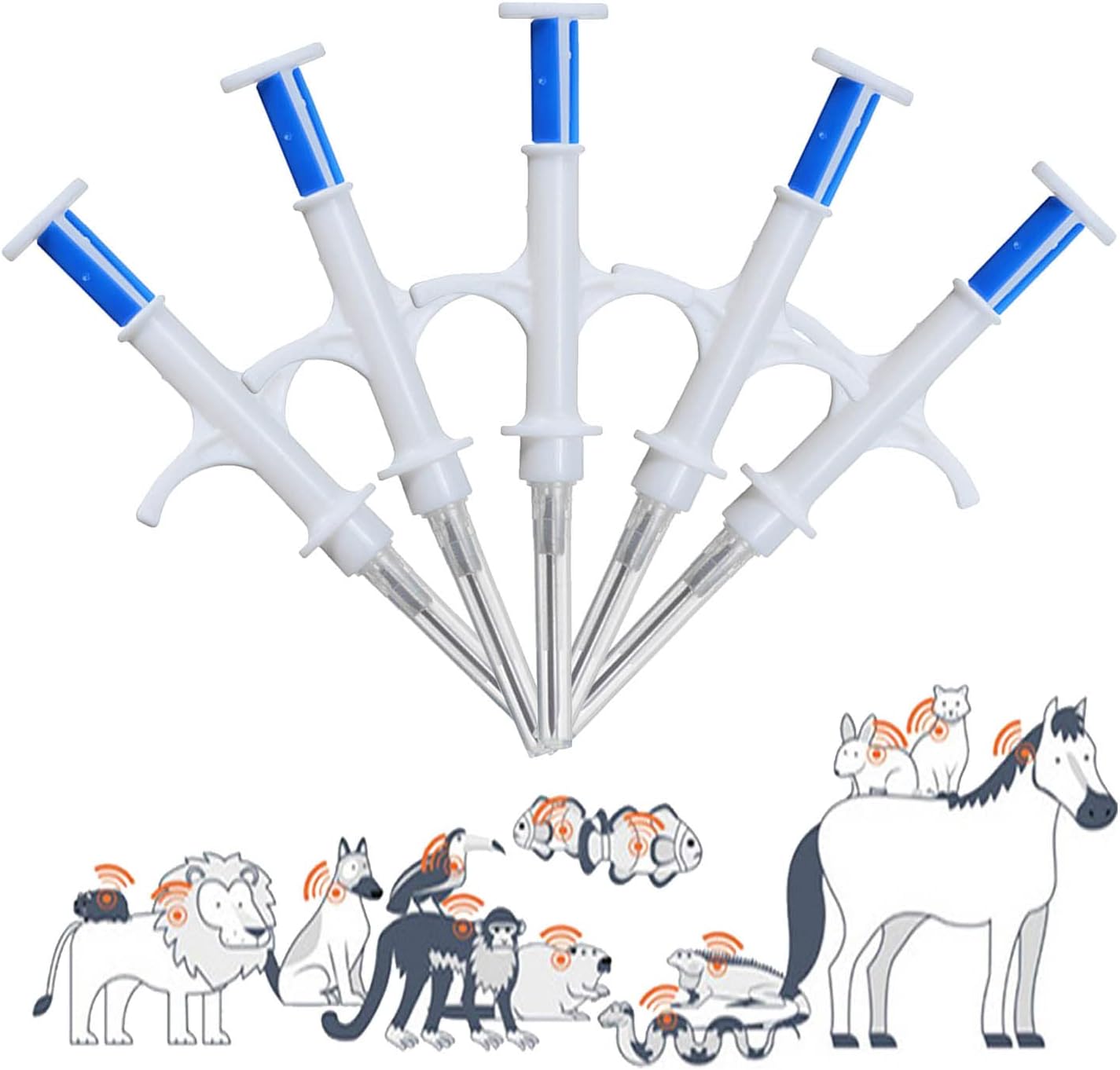 Universal Pet Microchip, 134.2kHz ISO11784/5 FDX-B Pet ID Tags, 15 Bit RFID Microchip Implant Kit for The Management and Tracking of Animals (5PCS 1.4 * 8MM)
