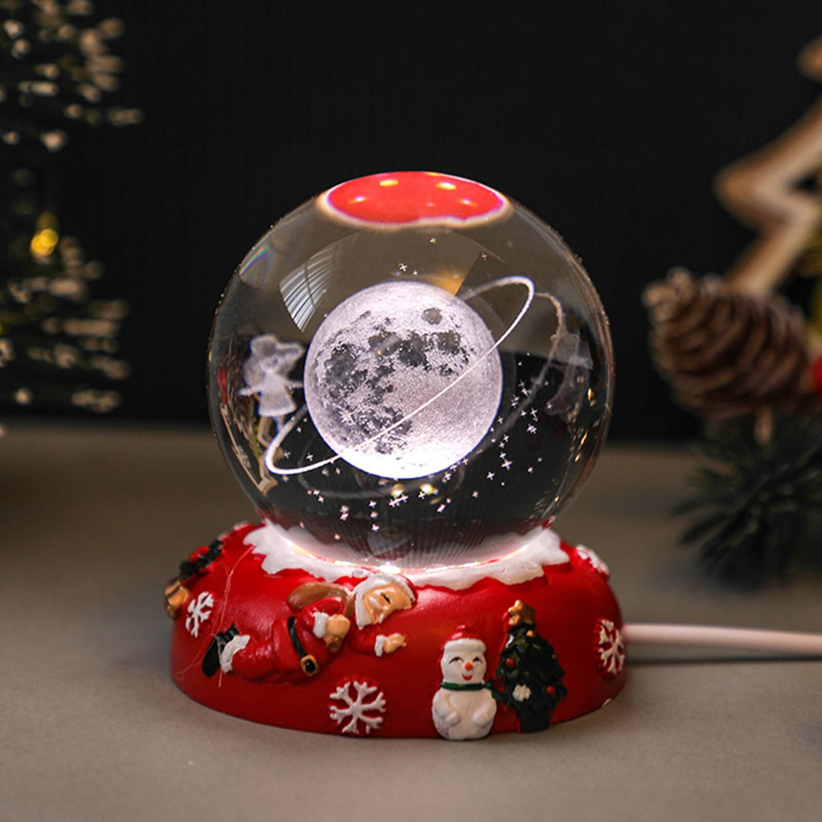 AIEWEV 3D Crystal Solar System Ball Light,3.15 Inch K9 Ball Lamp with 16 LED Colors Changing Base,Cool Table Lamp for Bedroom Living Room Decoration (Starry Sky)